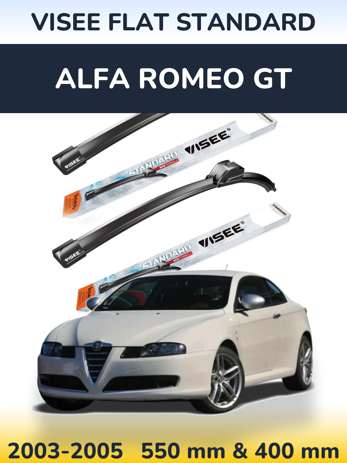 Front wiper blade set VISEE FLAT STANDARD 550 & 400 mm for Alfa Romeo GT 2003-2005