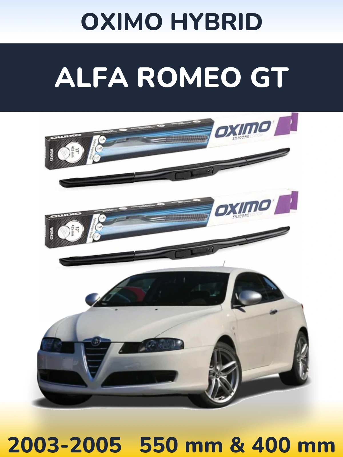 Front wiper blade set Oximo Hybrid 550 & 400 mm for Alfa Romeo GT 2003-2005