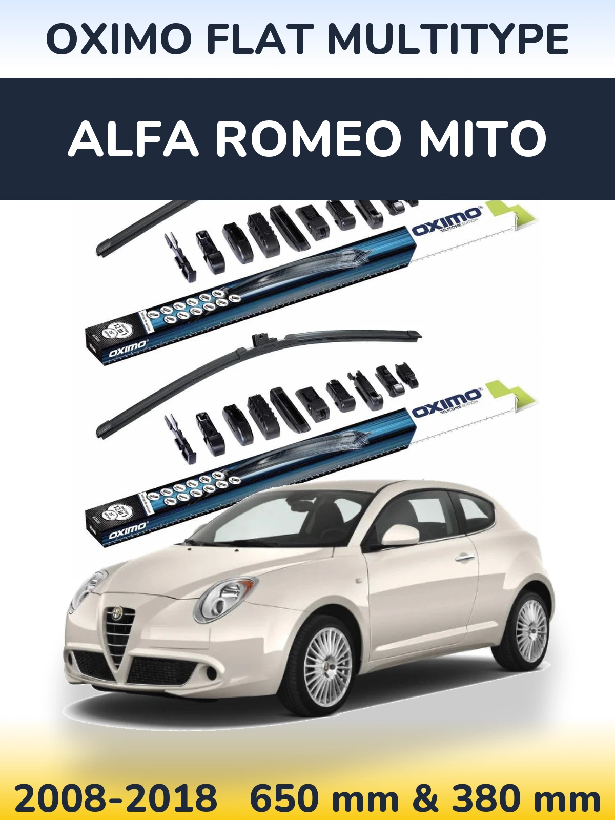 Front wiper blade set Oximo Flat MultiTypee 650 & 380 mm for Alfa Romeo MiTo 2008-2018