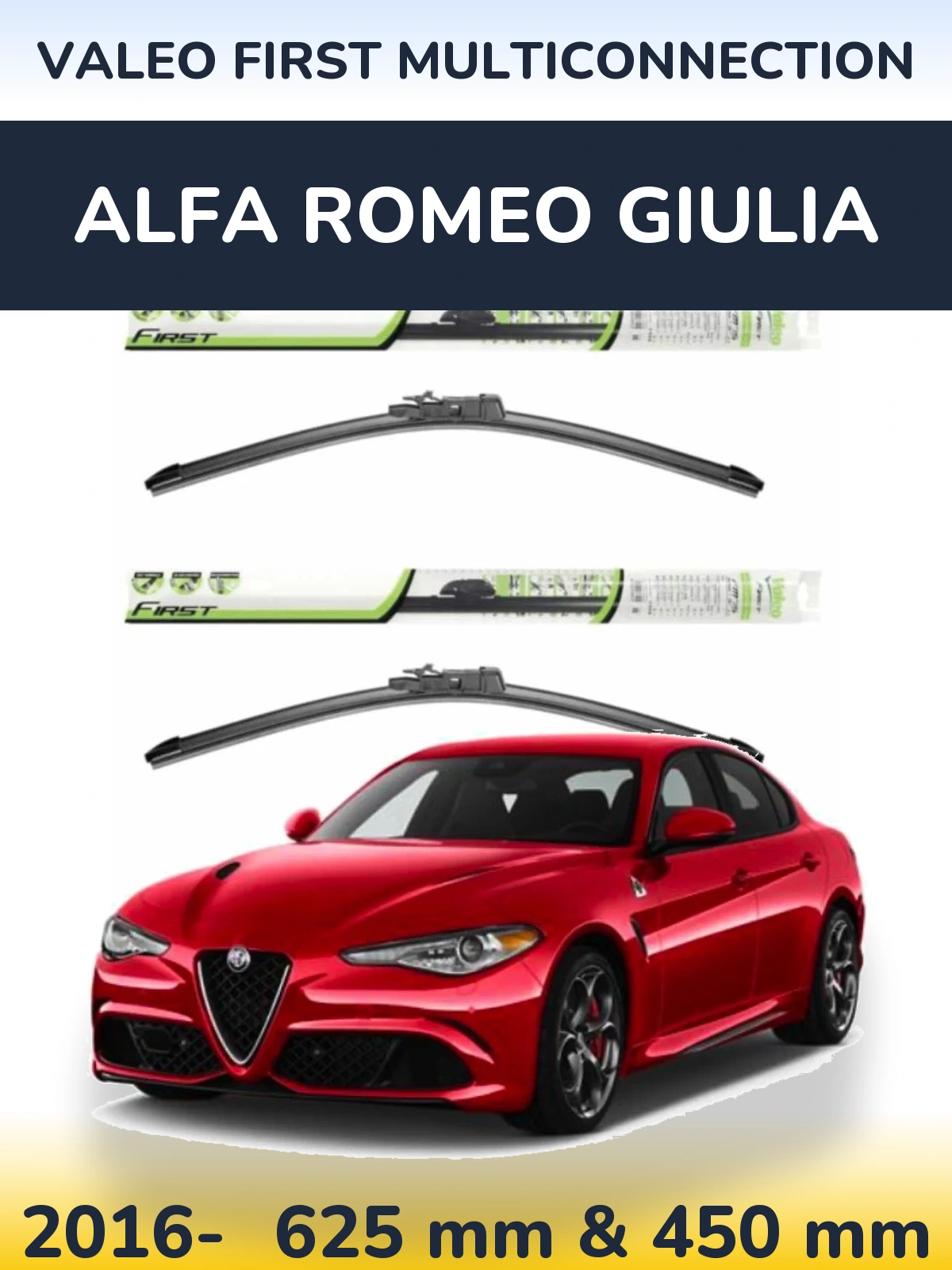 Комплект передних дворников Valeo First MultiConnection 600 & 450 мм для Alfa Romeo Giulia 2016-2026