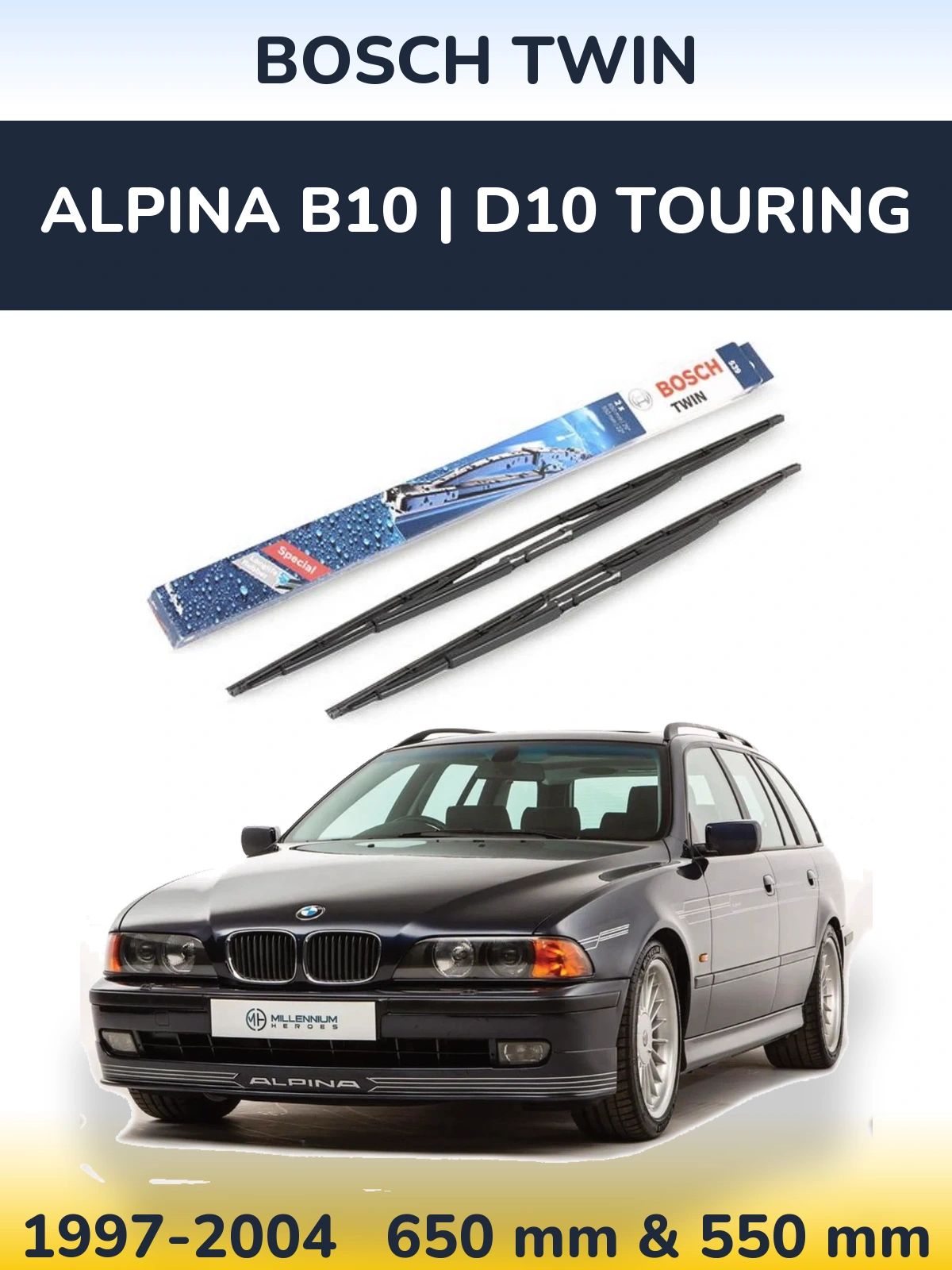 Komplet przednich wycieraczek BOSCH Twin 650 & 550 mm do Alpina B10 | D10 Touring 1997-2004
