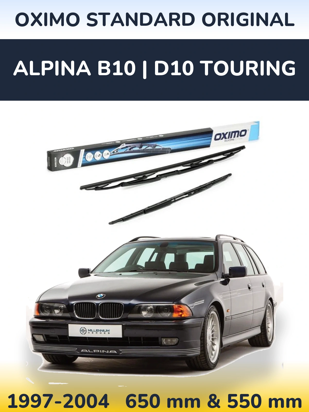 Komplet przednich wycieraczek Oximo Standard Original 650 & 550 mm do Alpina B10 | D10 Touring 1997-2004