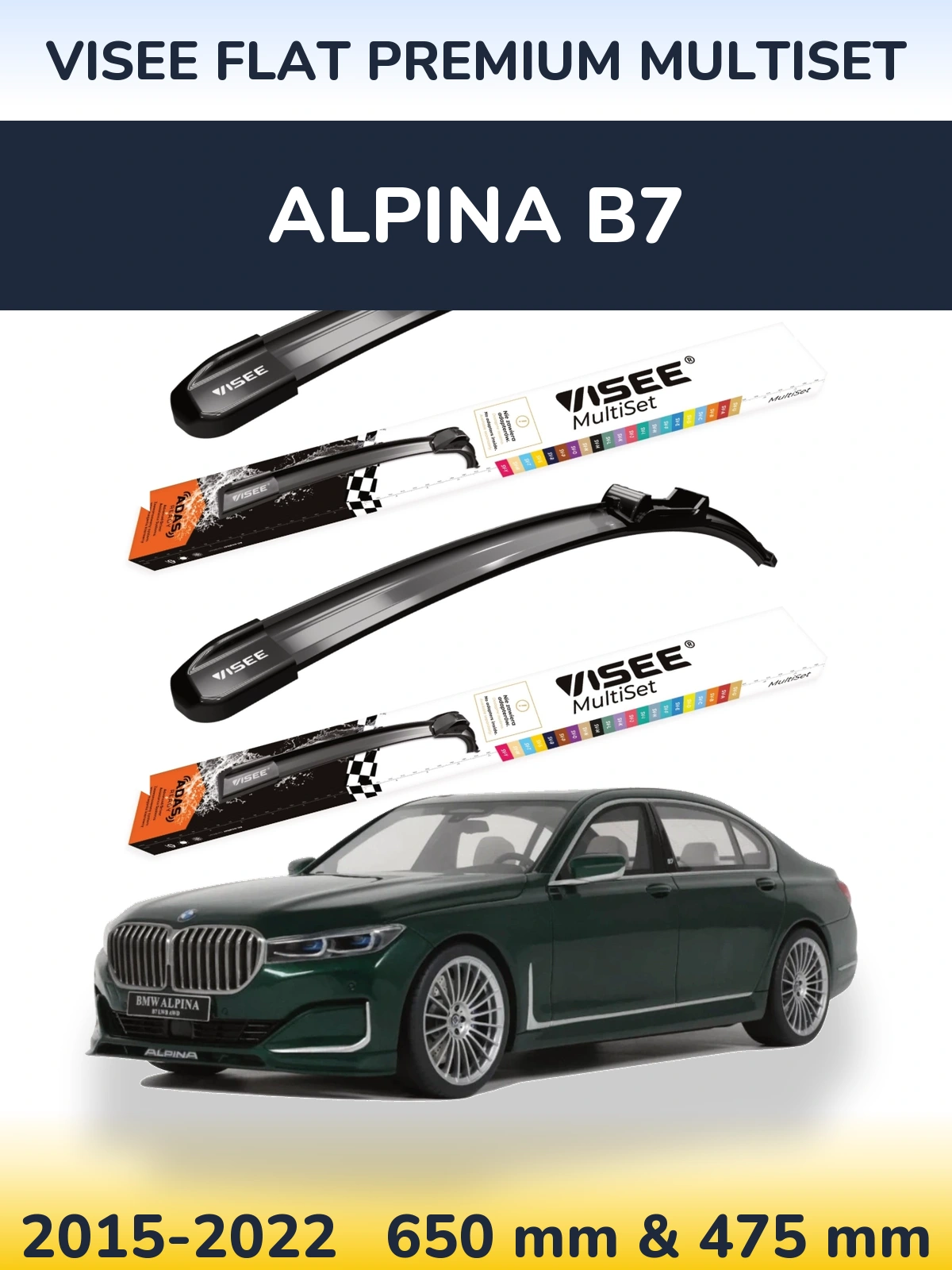 Front wiper blade set VISEE FLAT PREMIUM MultiSet 650 & 475 mm for Alpina B7 2015-2022