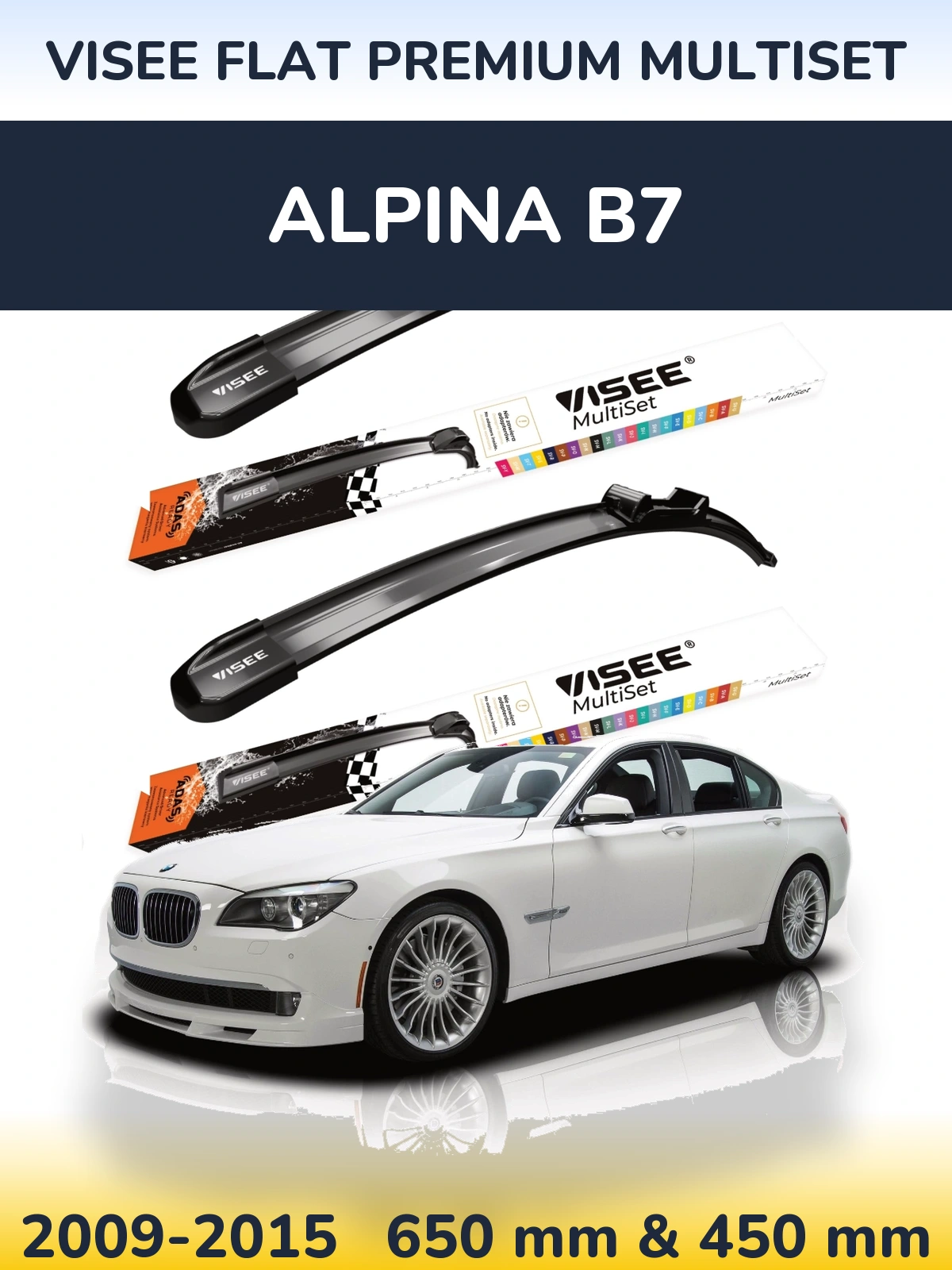 Komplet przednich wycieraczek VISEE FLAT PREMIUM MultiSet 650 & 450 mm do Alpina B7 2009-2015