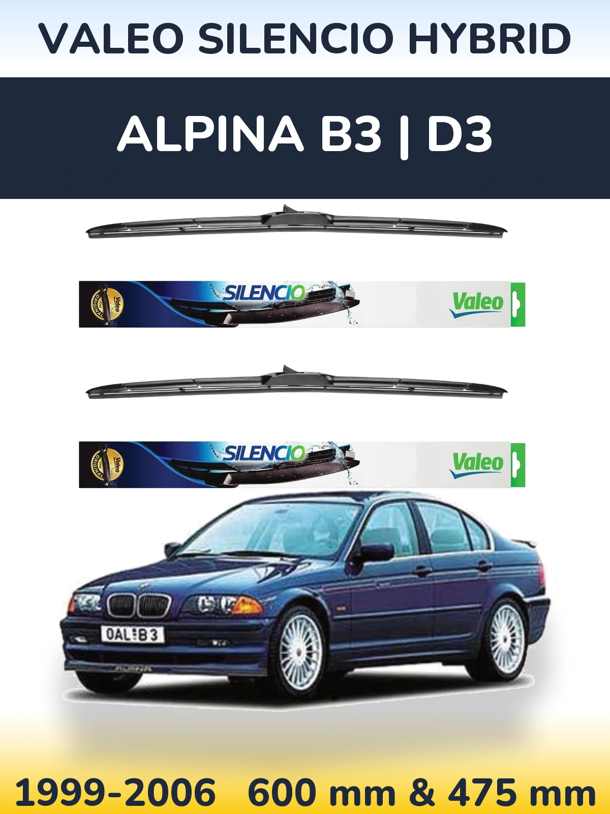 Комплект передних дворников Valeo Silencio Hybrid 600 & 475 мм для Alpina B3 | D3 1999-2006