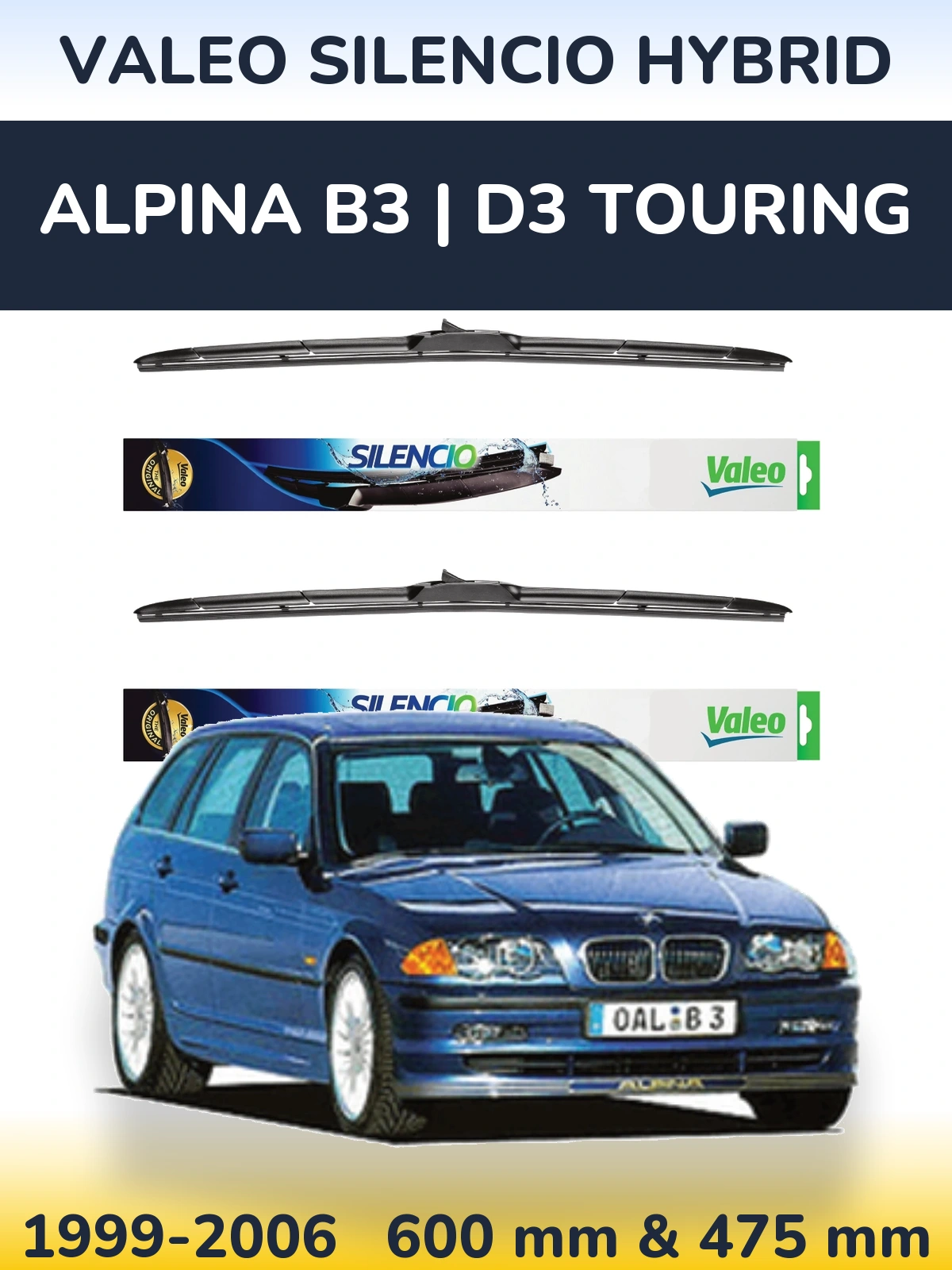Комплект передних дворников Valeo Silencio Hybrid 600 & 475 мм для Alpina B3 | D3 Touring 1999-2006