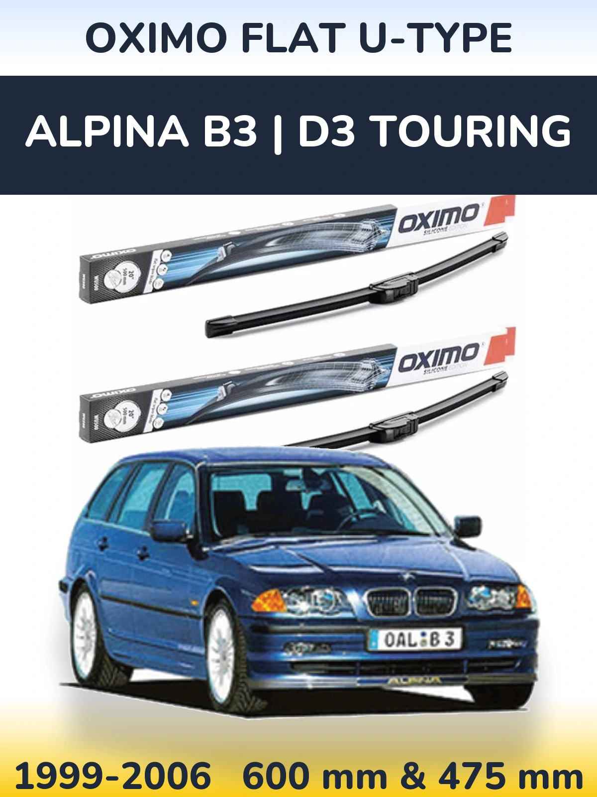 Комплект передних дворников Oximo Flat U-type 600 & 475 мм для Alpina B3 | D3 Touring 1999-2006
