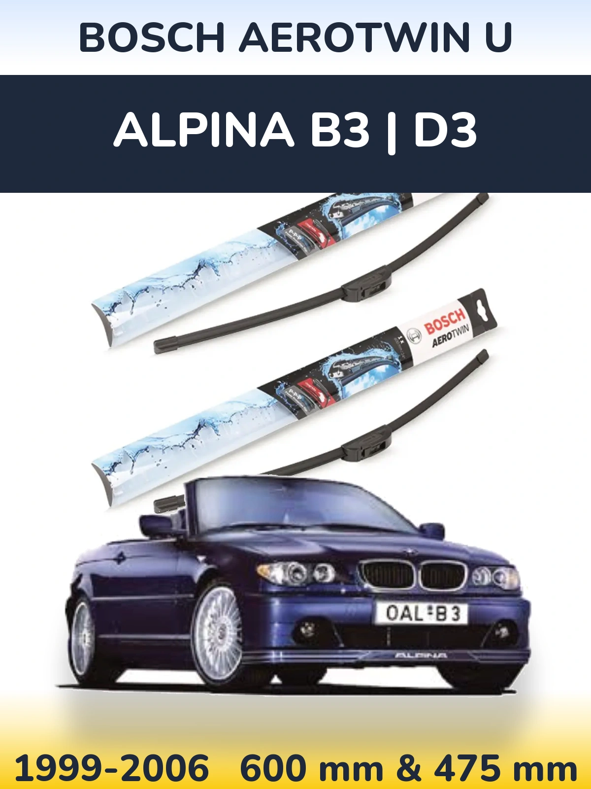 Комплект передних дворников BOSCH AeroTwin U 600 & 475 мм для Alpina B3 | D3 1999-2006