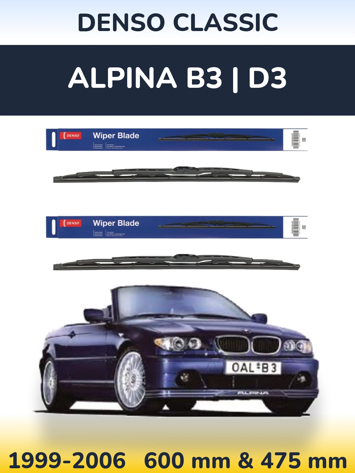Komplet przednich wycieraczek Denso Classic 600 & 475 mm do Alpina B3 | D3 1999-2006