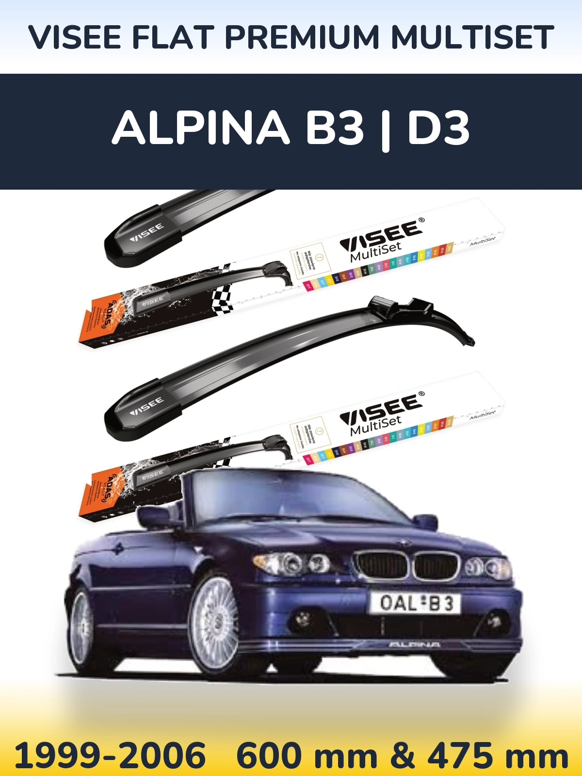 Front wiper blade set VISEE FLAT PREMIUM MultiSet 600 & 475 mm for Alpina B3 | D3 1999-2006