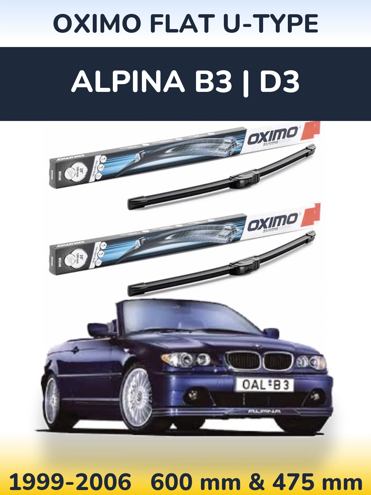 Комплект передних дворников Oximo Flat U-type 600 & 475 мм для Alpina B3 | D3 1999-2006