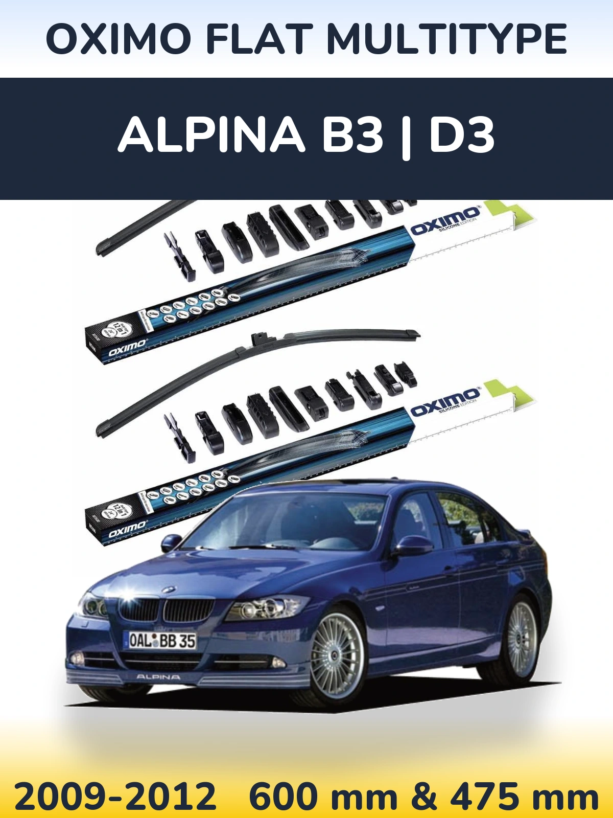 Комплект передних дворников Oximo Flat MultiТипe 600 & 475 мм для Alpina B3 | D3 2009-2012