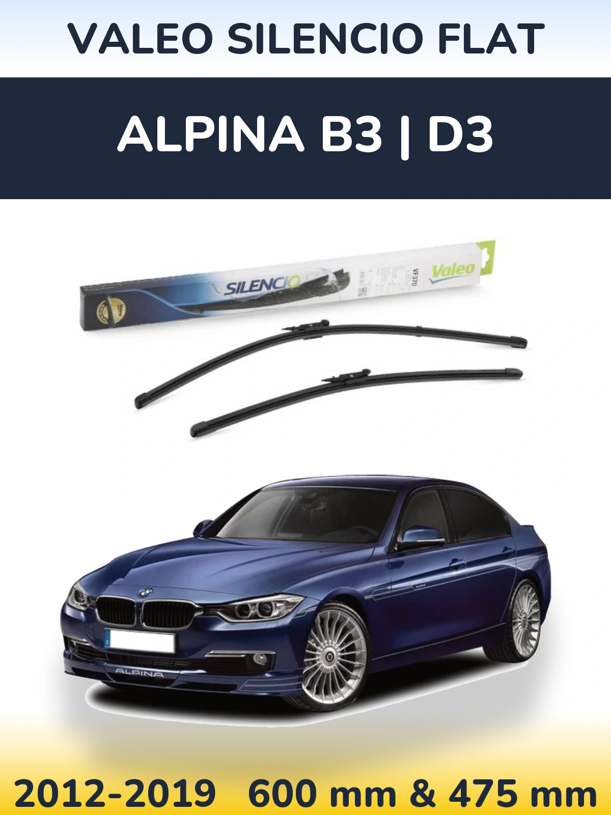 Front wiper blade set Valeo Silencio Flat 600 & 475 mm for Alpina B3 | D3 2012-2019