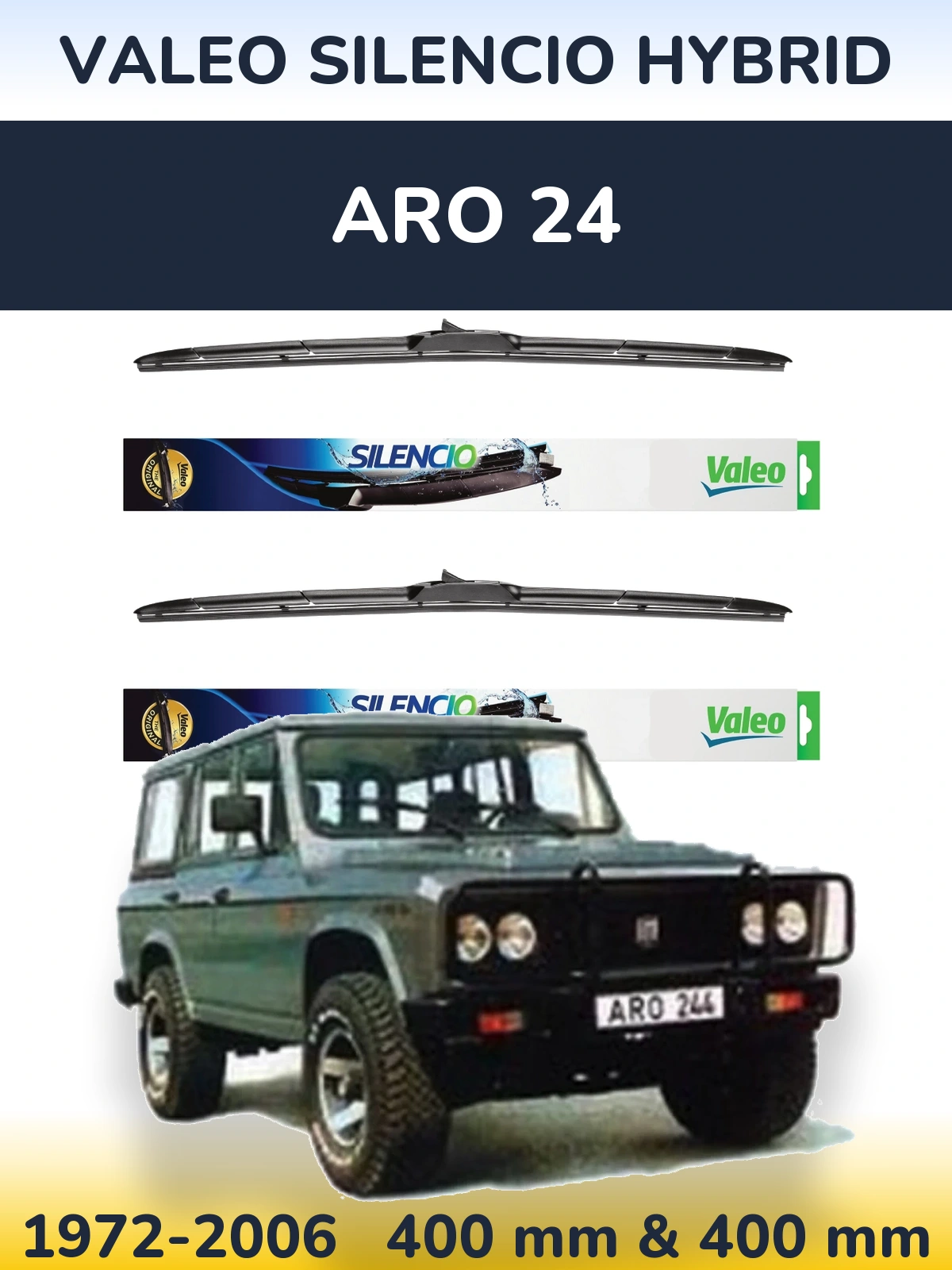 Комплект передних дворников Valeo Silencio Hybrid 400 & 400 мм для ARO 24 1972-2006