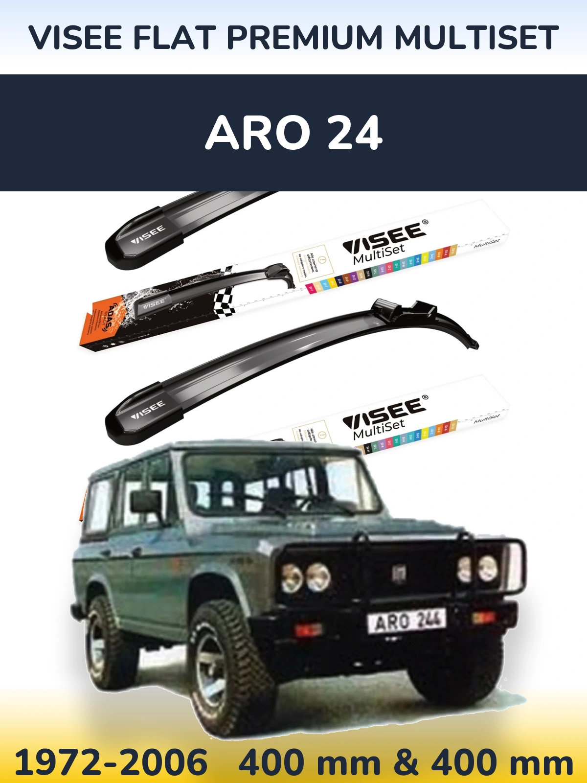 Komplet przednich wycieraczek VISEE FLAT PREMIUM MultiSet 400 & 400 mm do ARO 24 1972-2006