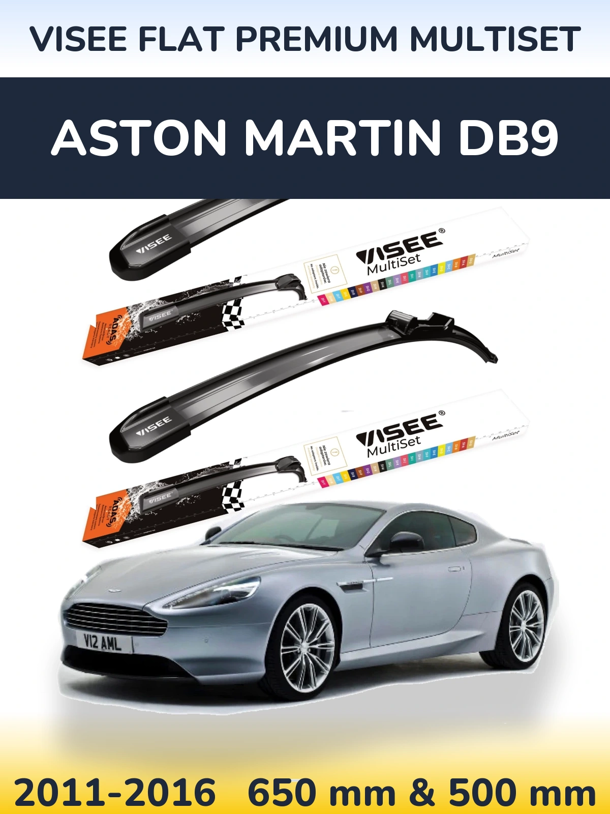 Комплект передних дворников VISEE FLAT PREMIUM MultiSet 650 & 500 мм для Aston Martin DB9 2011-2016