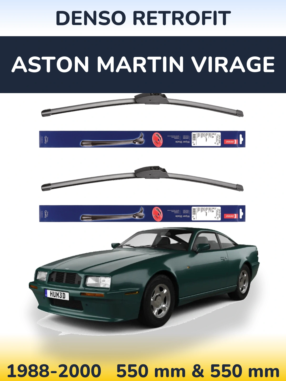 Front wiper blade set Denso Retrofit 550 & 550 mm for Aston Martin Virage 1988-2000