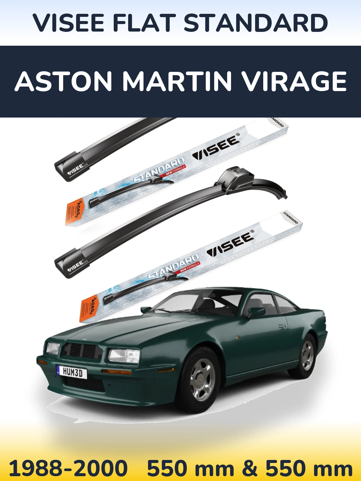 Front wiper blade set VISEE FLAT STANDARD 550 & 550 mm for Aston Martin Virage 1988-2000
