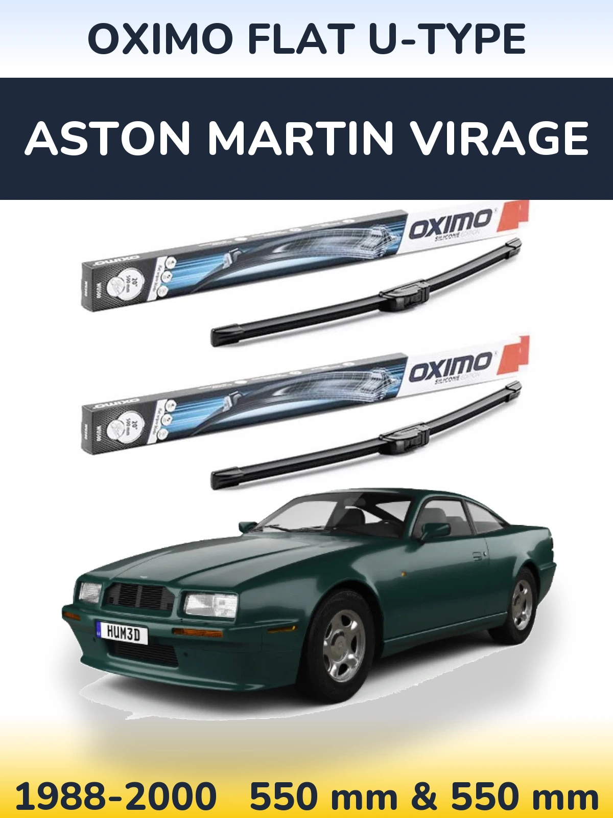 Front wiper blade set Oximo Flat U-type 550 & 550 mm for Aston Martin Virage 1988-2000