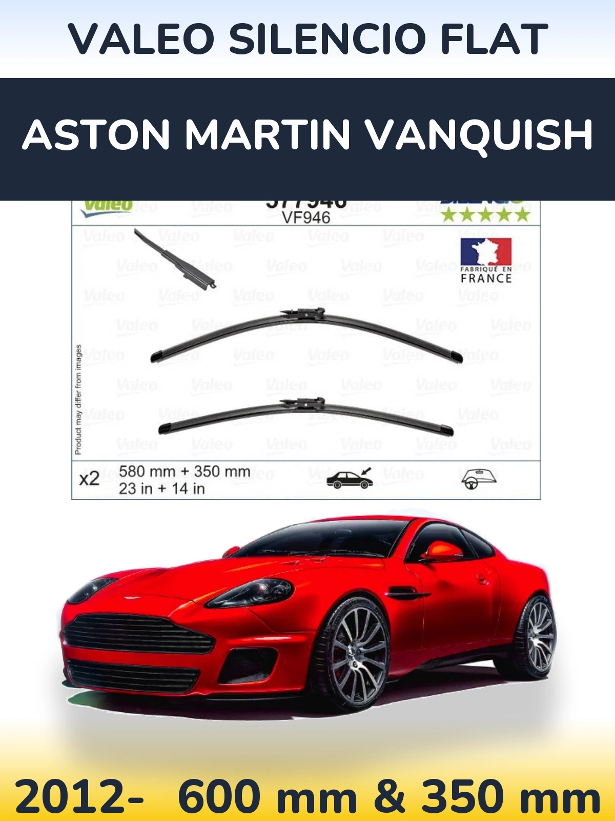 Komplet przednich wycieraczek Valeo Silencio Flat 580 & 350 mm do Aston Martin Vanquish 2012-2026