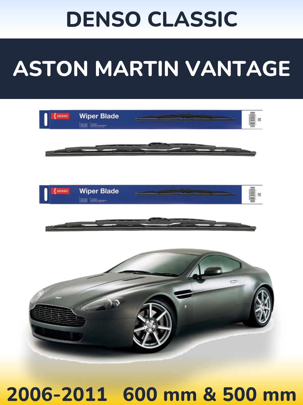Комплект передних дворников Denso Classic 600 & 500 мм для Aston Martin Vantage 2006-2011