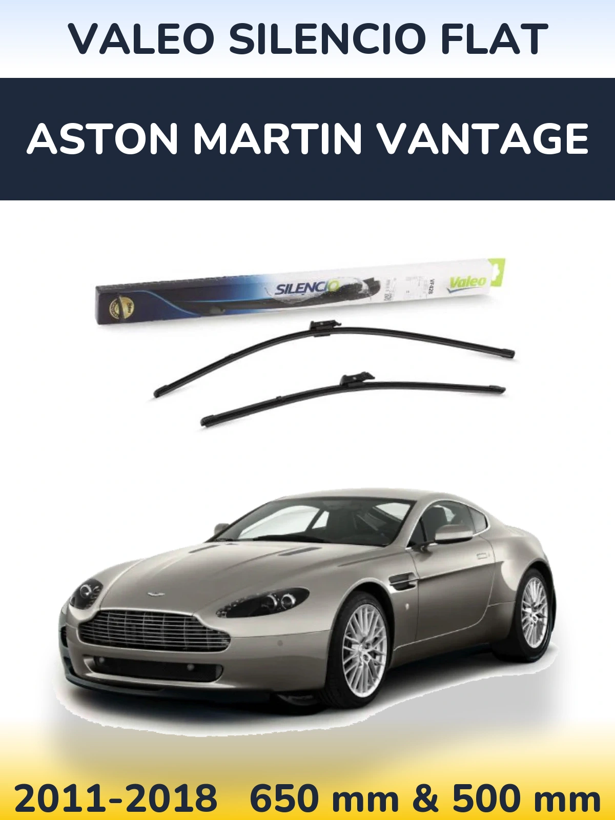 Front wiper blade set Valeo Silencio Flat 650 & 500 mm for Aston Martin Vantage 2011-2018