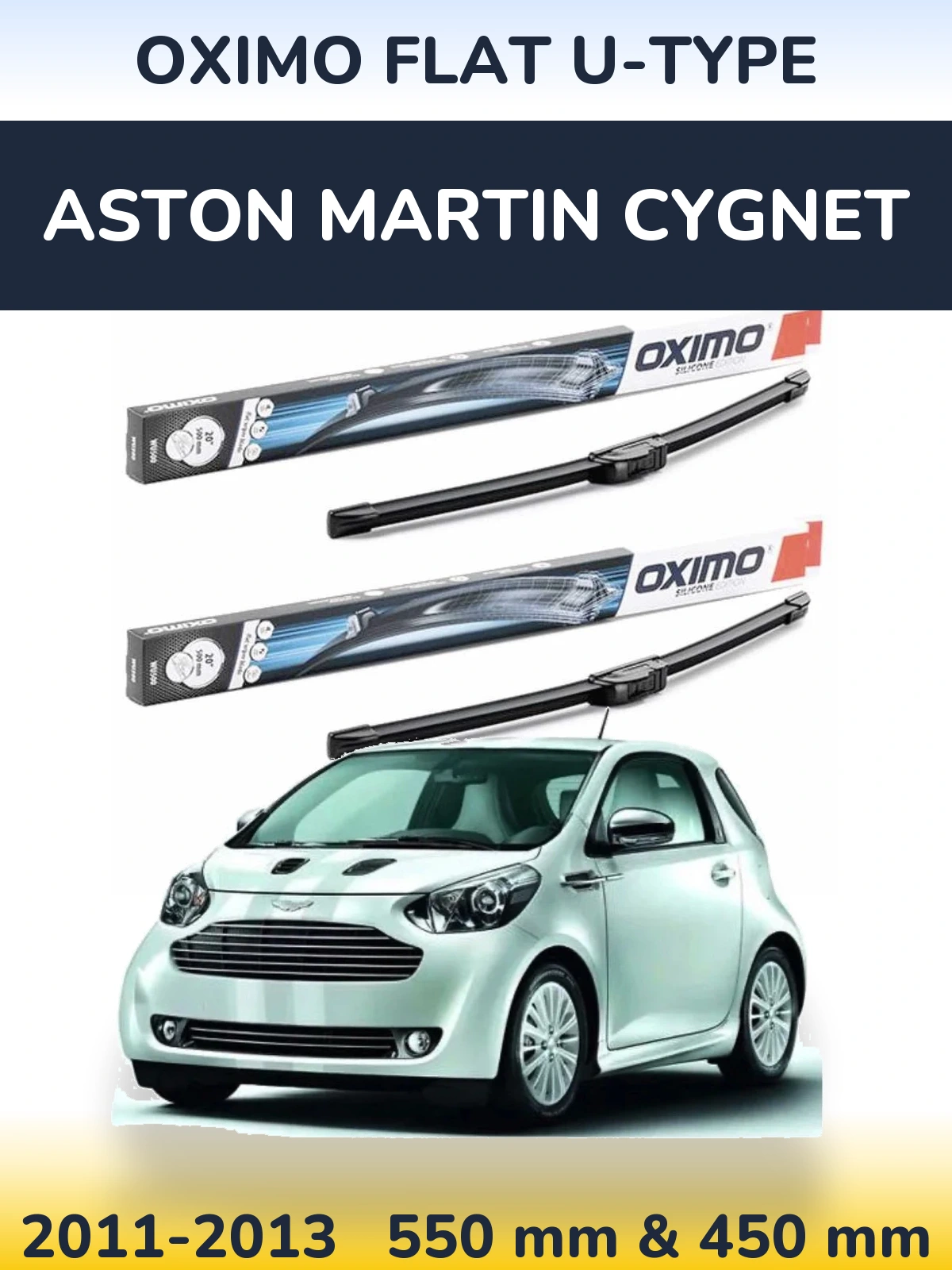 Комплект передних дворников Oximo Flat U-type 550 & 450 мм для Aston Martin Cygnet 2011-2013
