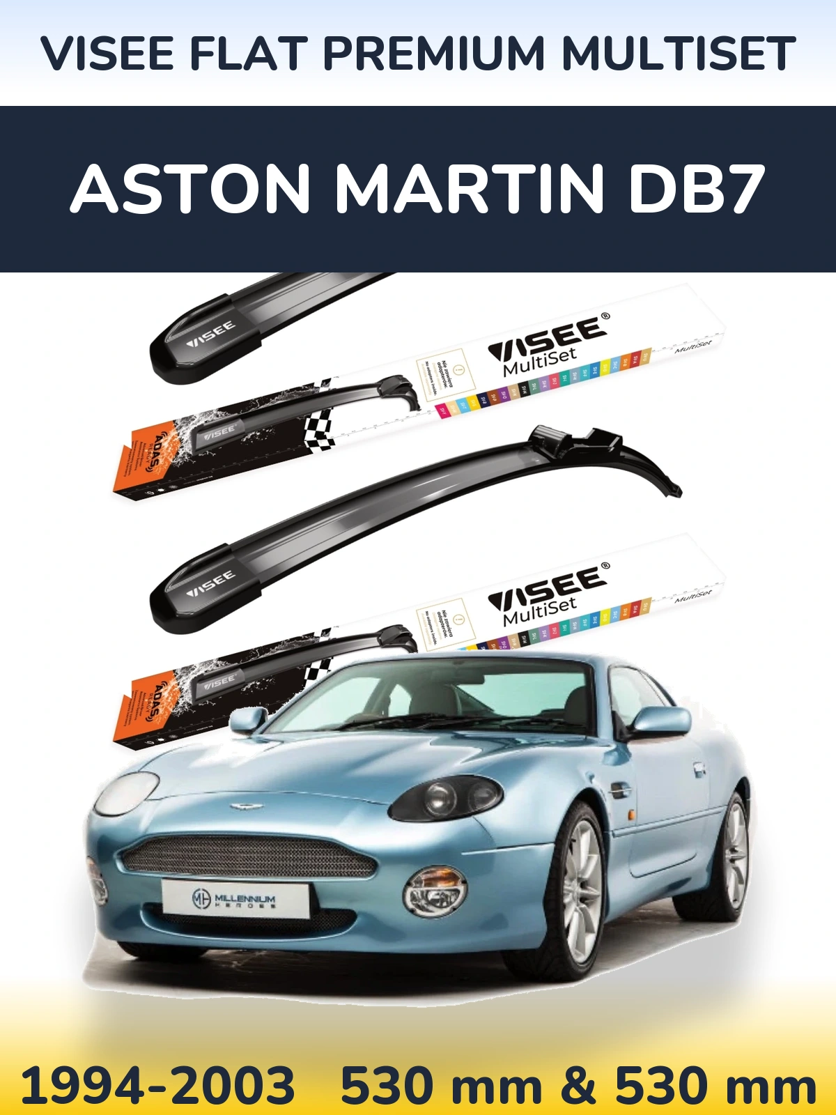 Komplet przednich wycieraczek VISEE FLAT PREMIUM MultiSet 530 & 530 mm do Aston Martin DB7 1994-2003