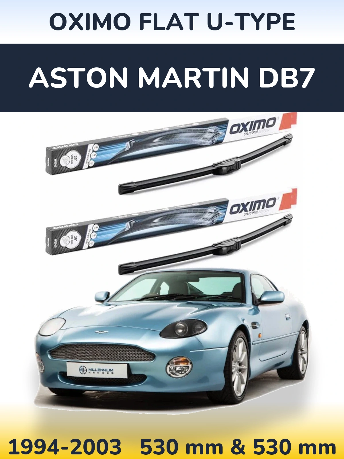 Komplet przednich wycieraczek Oximo Flat U-type 530 & 530 mm do Aston Martin DB7 1994-2003