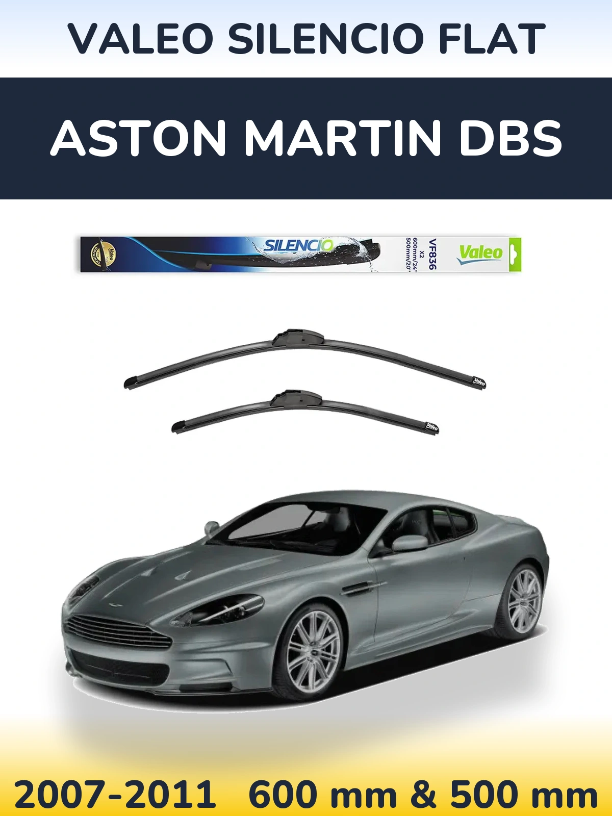 Комплект передніх щіток Valeo Silencio Flat 600 & 500 мм для Aston Martin DBS 2007-2011