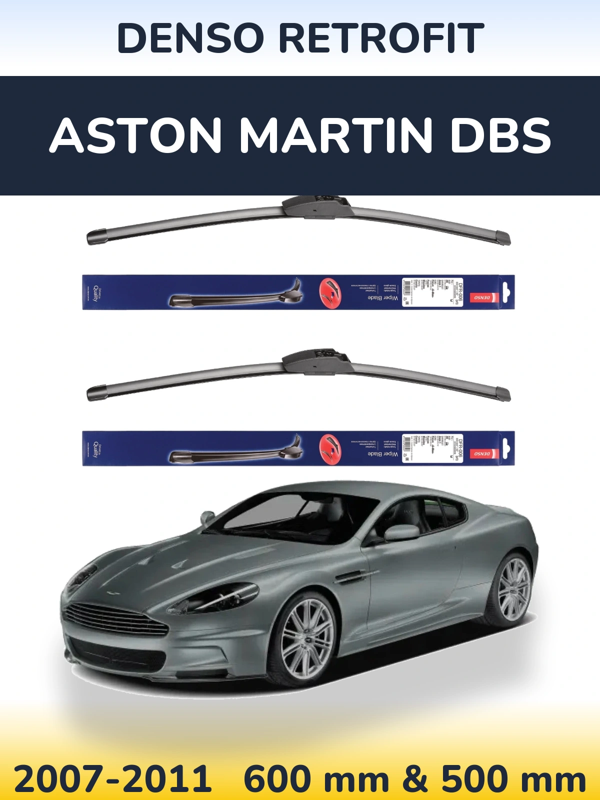 Komplet przednich wycieraczek Denso Retrofit 600 & 500 mm do Aston Martin DBS 2007-2011