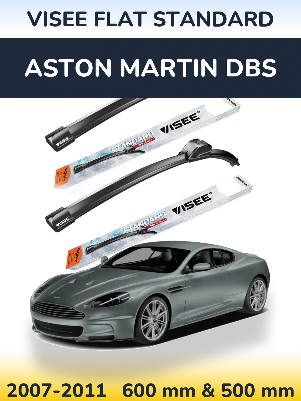 Комплект передніх щіток VISEE FLAT STANDARD 600 & 500 мм для Aston Martin DBS 2007-2011