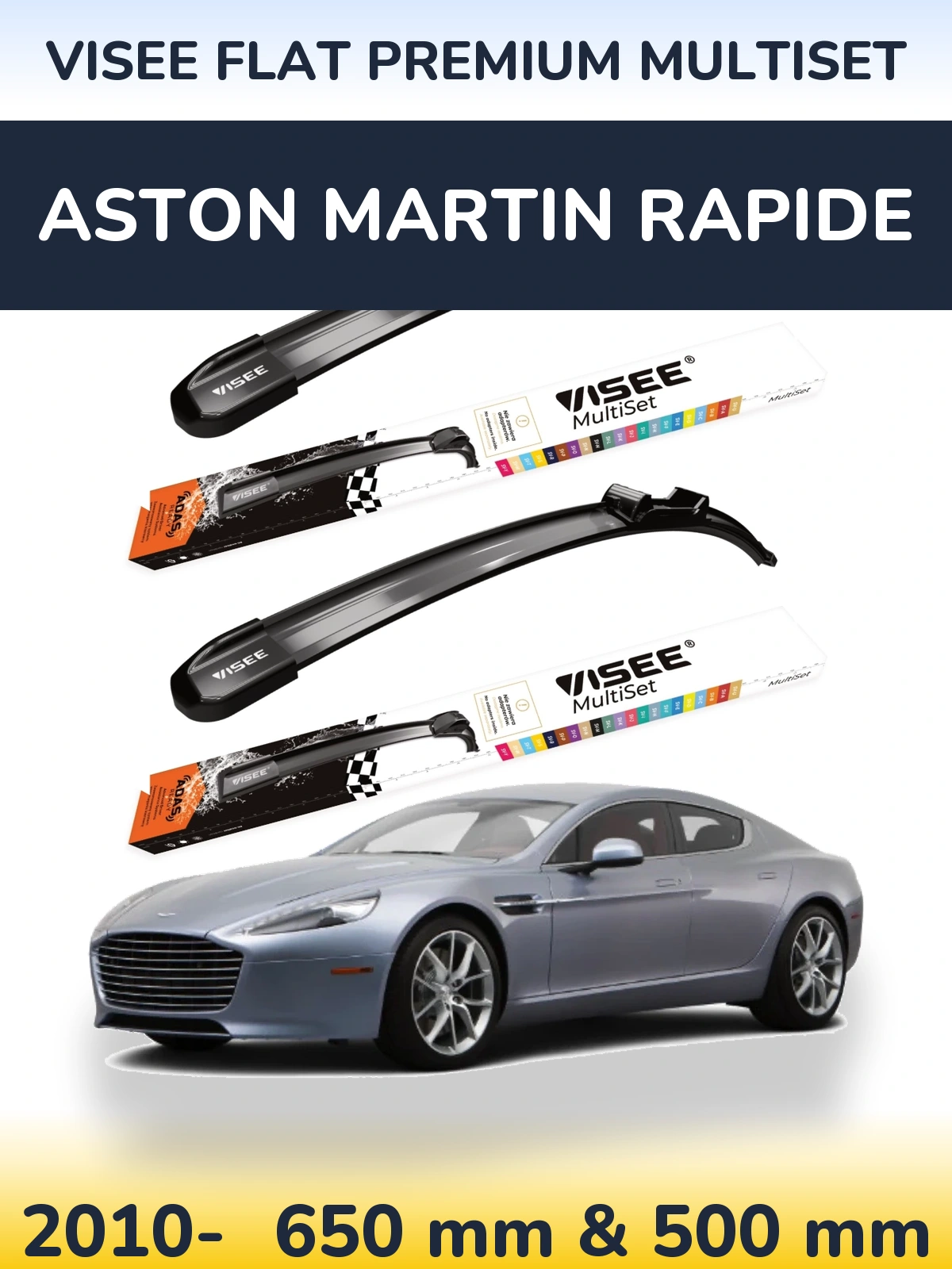 Komplet przednich wycieraczek VISEE FLAT PREMIUM MultiSet 650 & 500 mm do Aston Martin Rapide 2010-2026