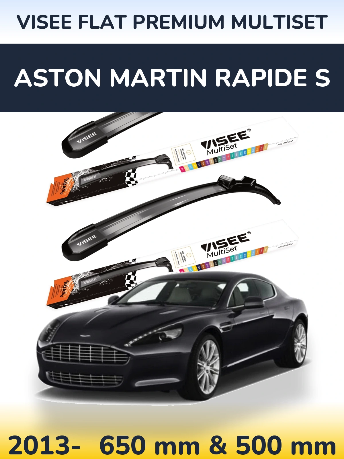 Komplet przednich wycieraczek VISEE FLAT PREMIUM MultiSet 650 & 500 mm do Aston Martin Rapide S 2013-2026