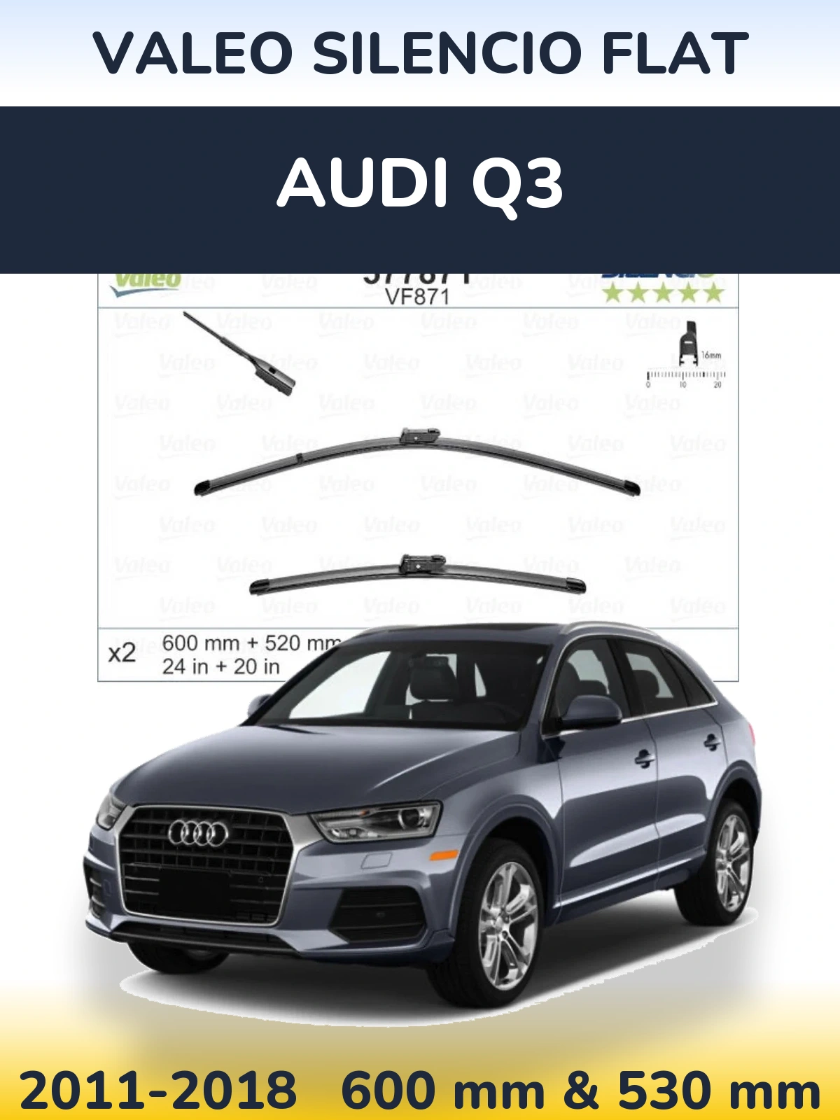 Комплект передних дворников Valeo Silencio Flat 600 & 520 мм для Audi Q3 2011-2018