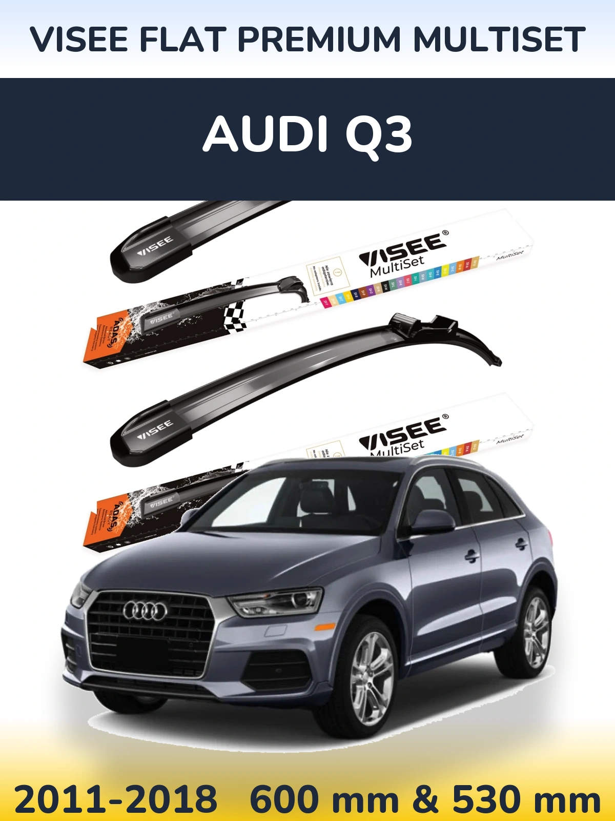 Комплект передних дворников VISEE FLAT PREMIUM MultiSet 600 & 530 мм для Audi Q3 2011-2018