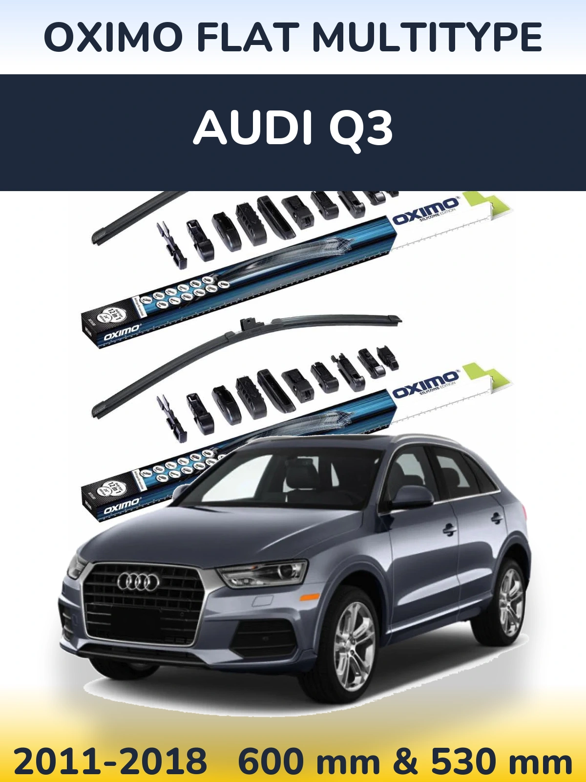 Комплект передних дворников Oximo Flat MultiТипe 600 & 530 мм для Audi Q3 2011-2018