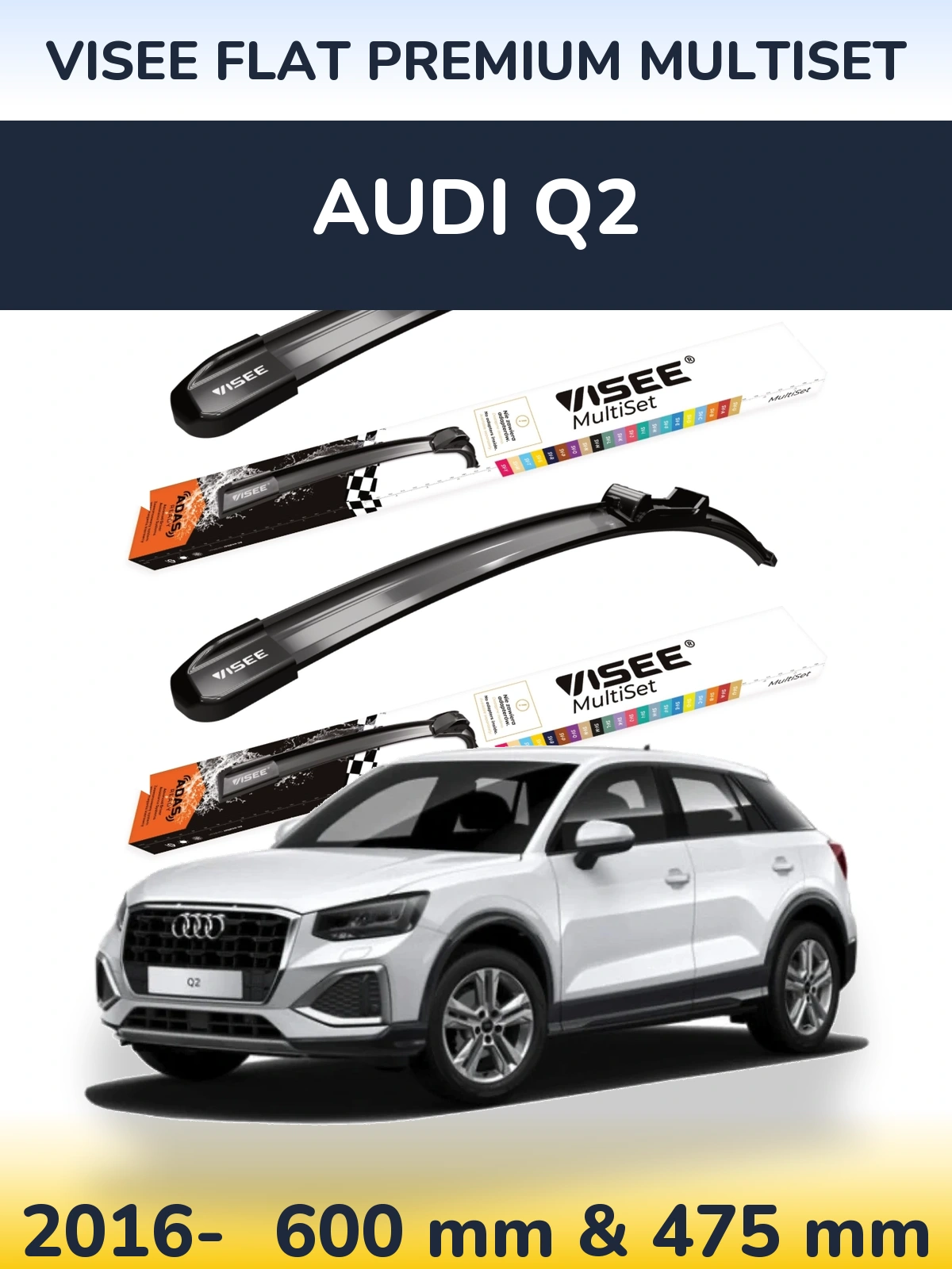 Komplet przednich wycieraczek VISEE FLAT PREMIUM MultiSet 600 & 475 mm do Audi Q2 2016-2026