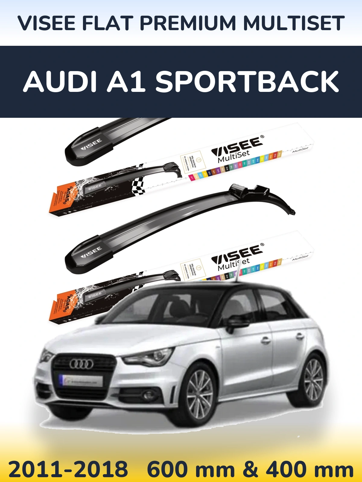 Komplet przednich wycieraczek VISEE FLAT PREMIUM MultiSet 600 & 400 mm do Audi A1 Sportback 2011-2018