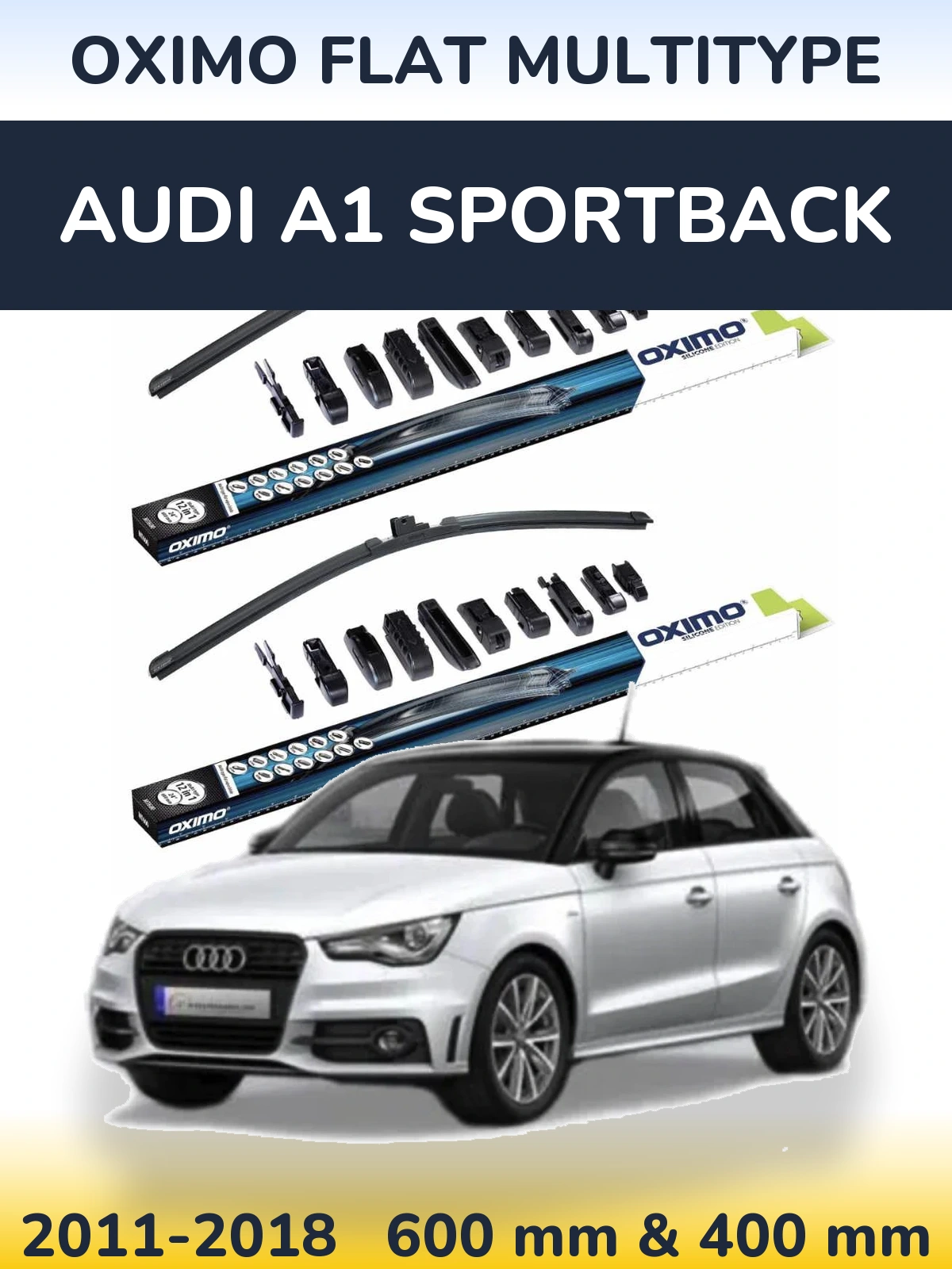 Front wiper blade set Oximo Flat MultiTypee 600 & 400 mm for Audi A1 Sportback 2011-2018