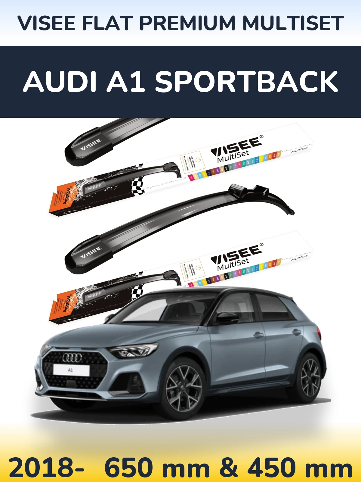 Комплект передних дворников VISEE FLAT PREMIUM MultiSet 650 & 450 мм для Audi A1 Sportback 2018-2026