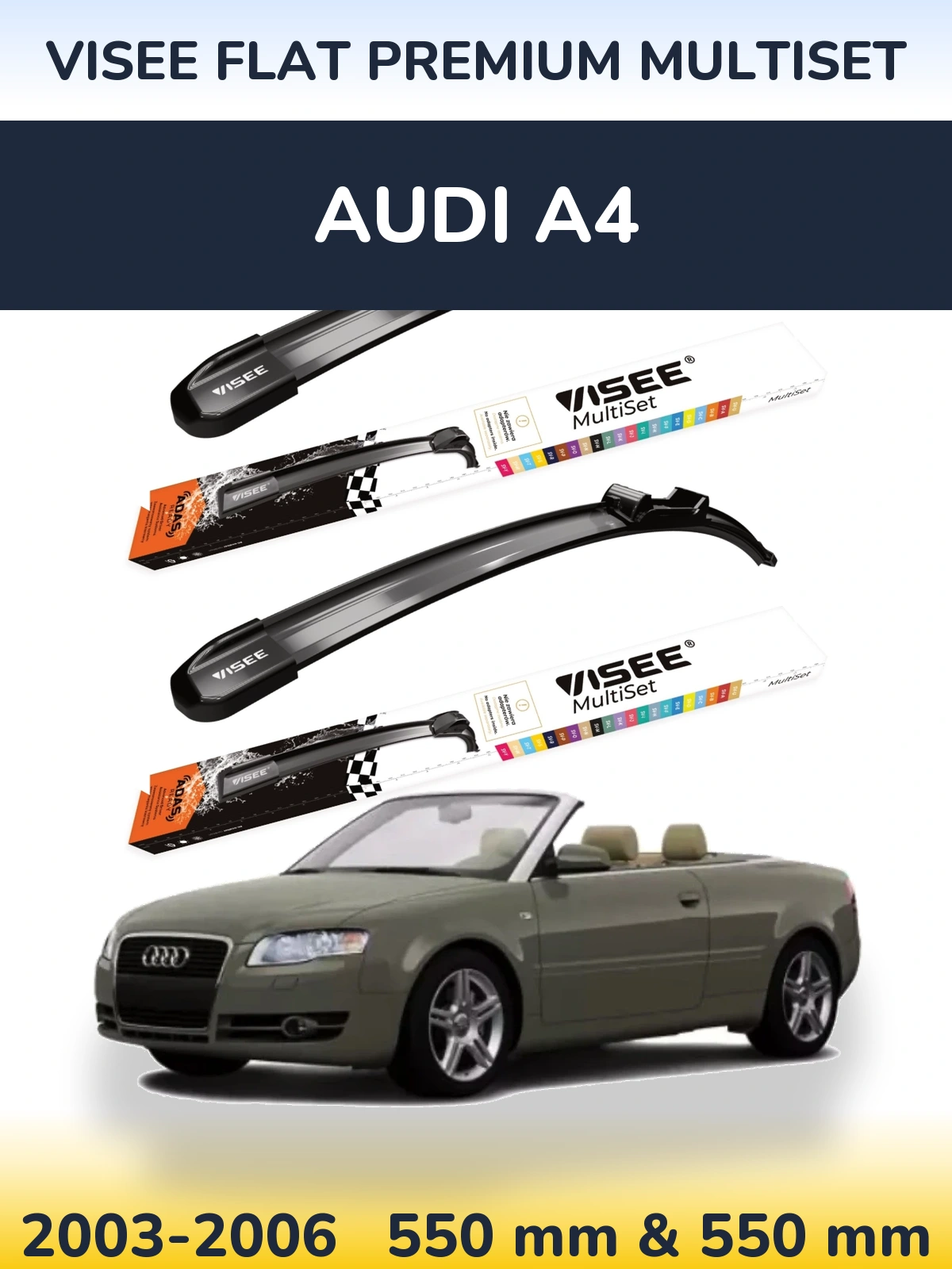 Комплект передних дворников VISEE FLAT PREMIUM MultiSet 550 & 550 мм для Audi A4 2003-2006