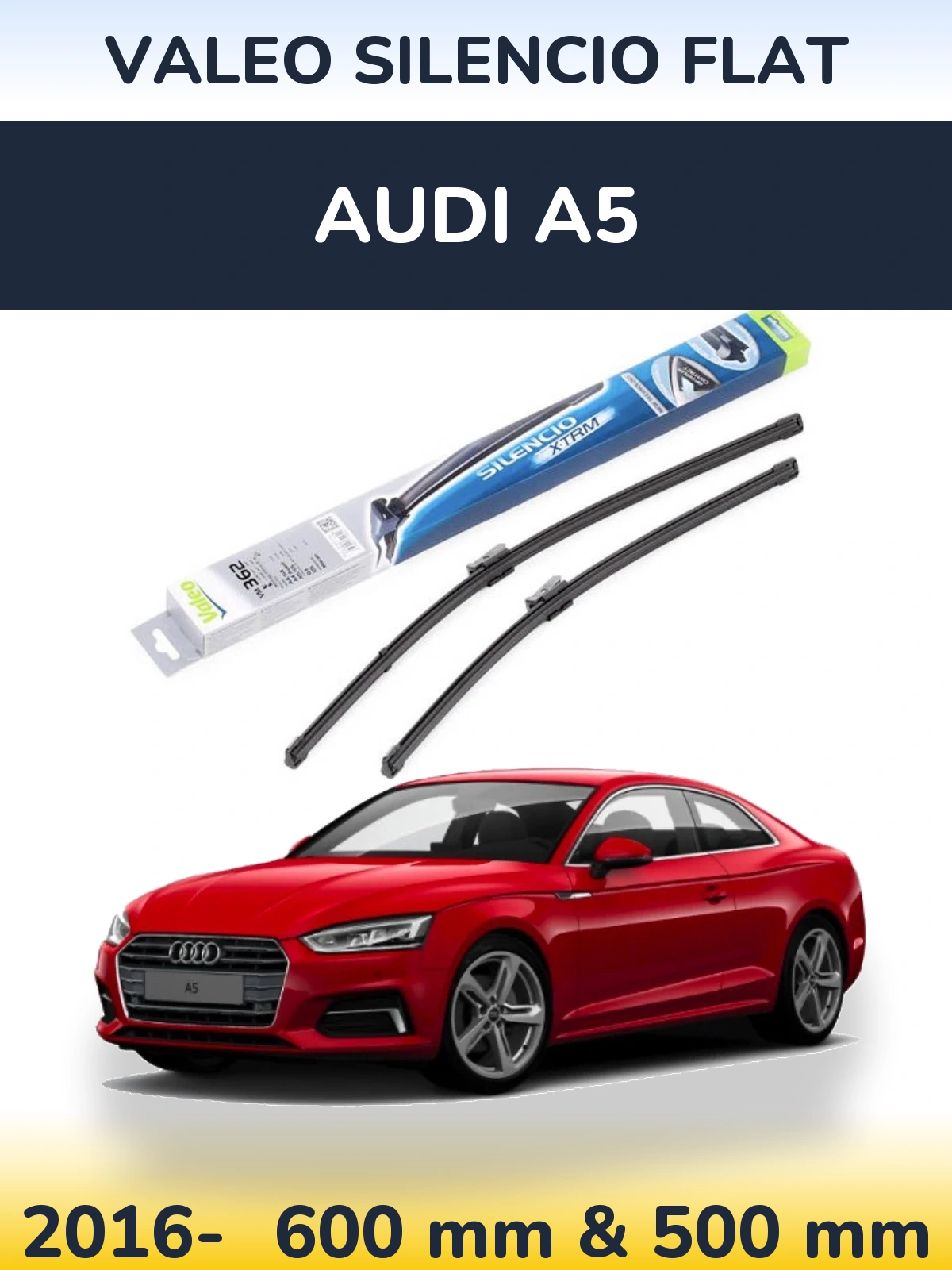 Front wiper blade set Valeo Silencio Flat 600 & 500 mm for Audi A5 2016-2026