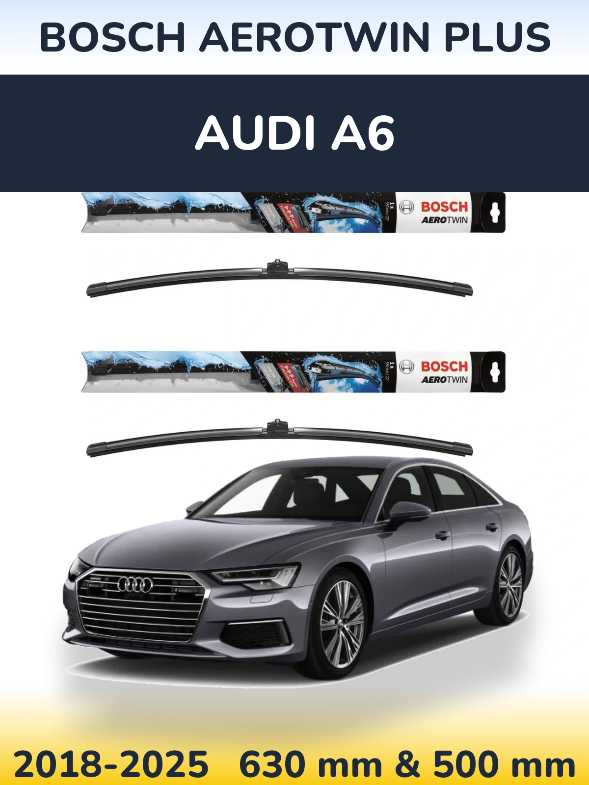 Front wiper blade set BOSCH AeroTwin Plus 600 & 500 mm for Audi A6 2018-2025
