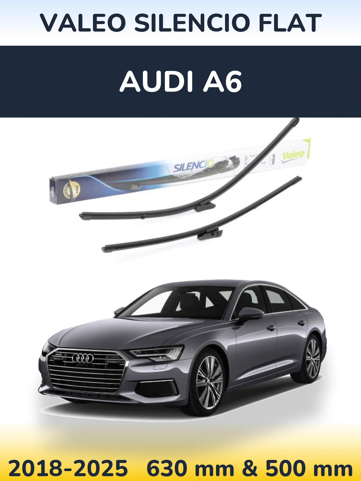 Front wiper blade set Valeo Silencio Flat 630 & 500 mm for Audi A6 2018-2025