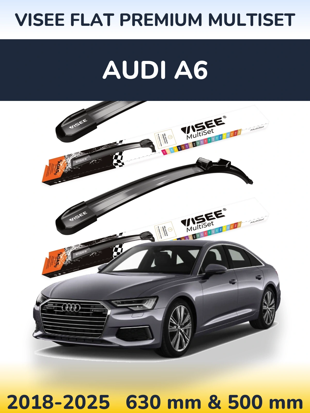 Komplet przednich wycieraczek VISEE FLAT PREMIUM MultiSet 630 & 500 mm do Audi A6 2018-2025