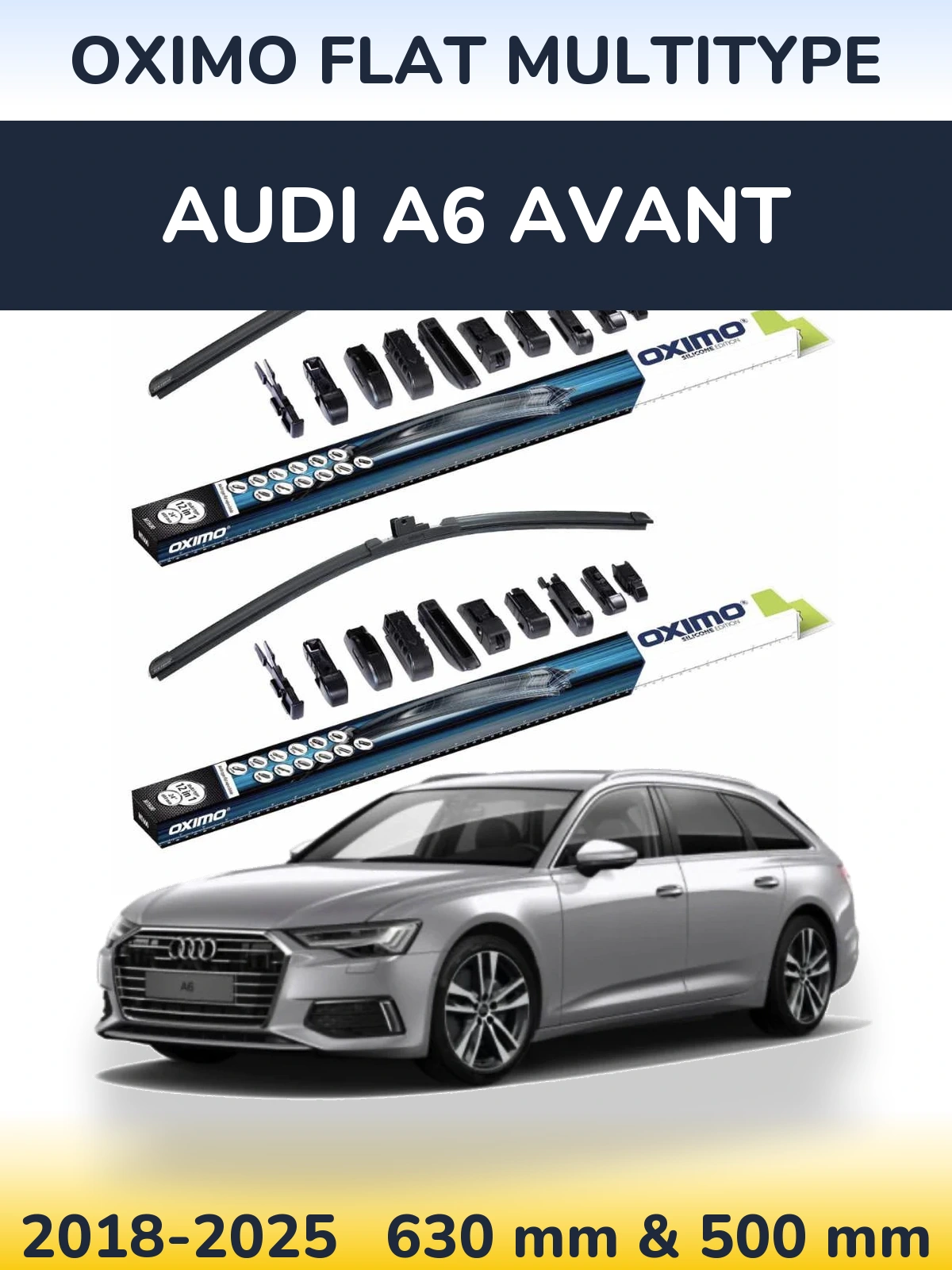 Комплект передніх щіток Oximo Flat MultiТипe 600 & 500 мм для Audi A6 Avant 2018-2025