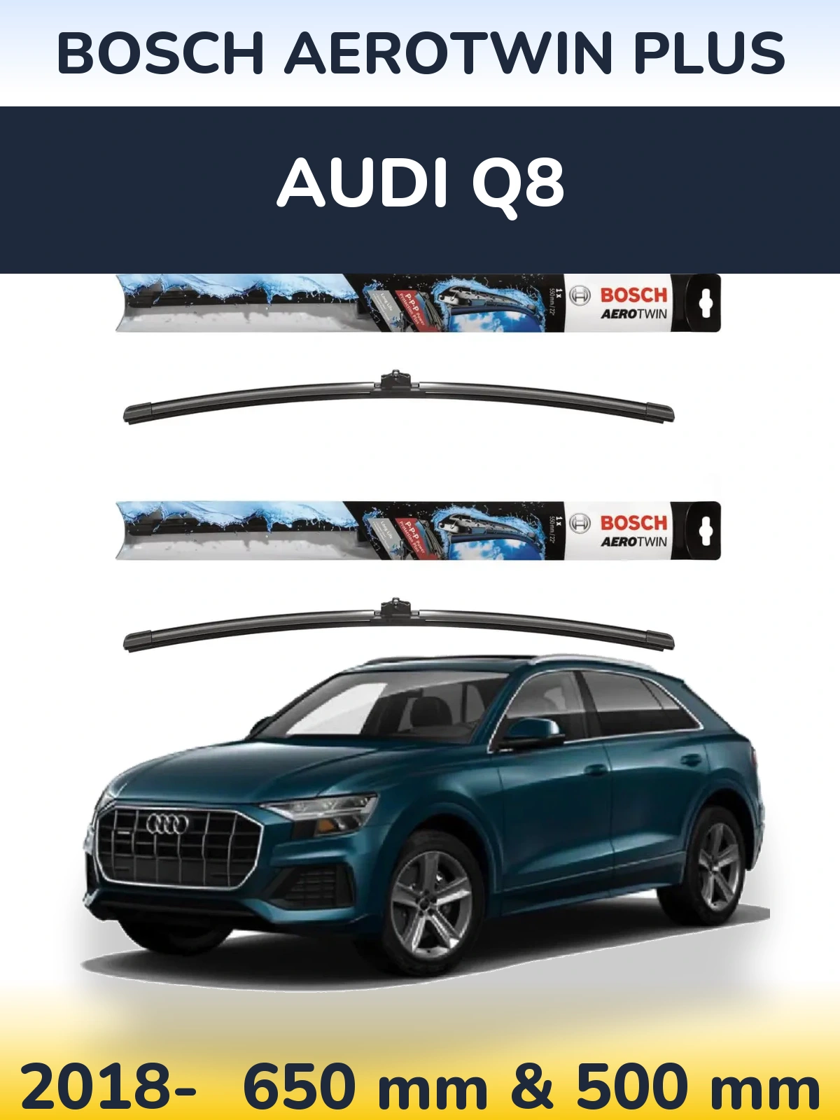 Komplet przednich wycieraczek BOSCH AeroTwin Plus 650 & 500 mm do Audi Q8 2018-2026
