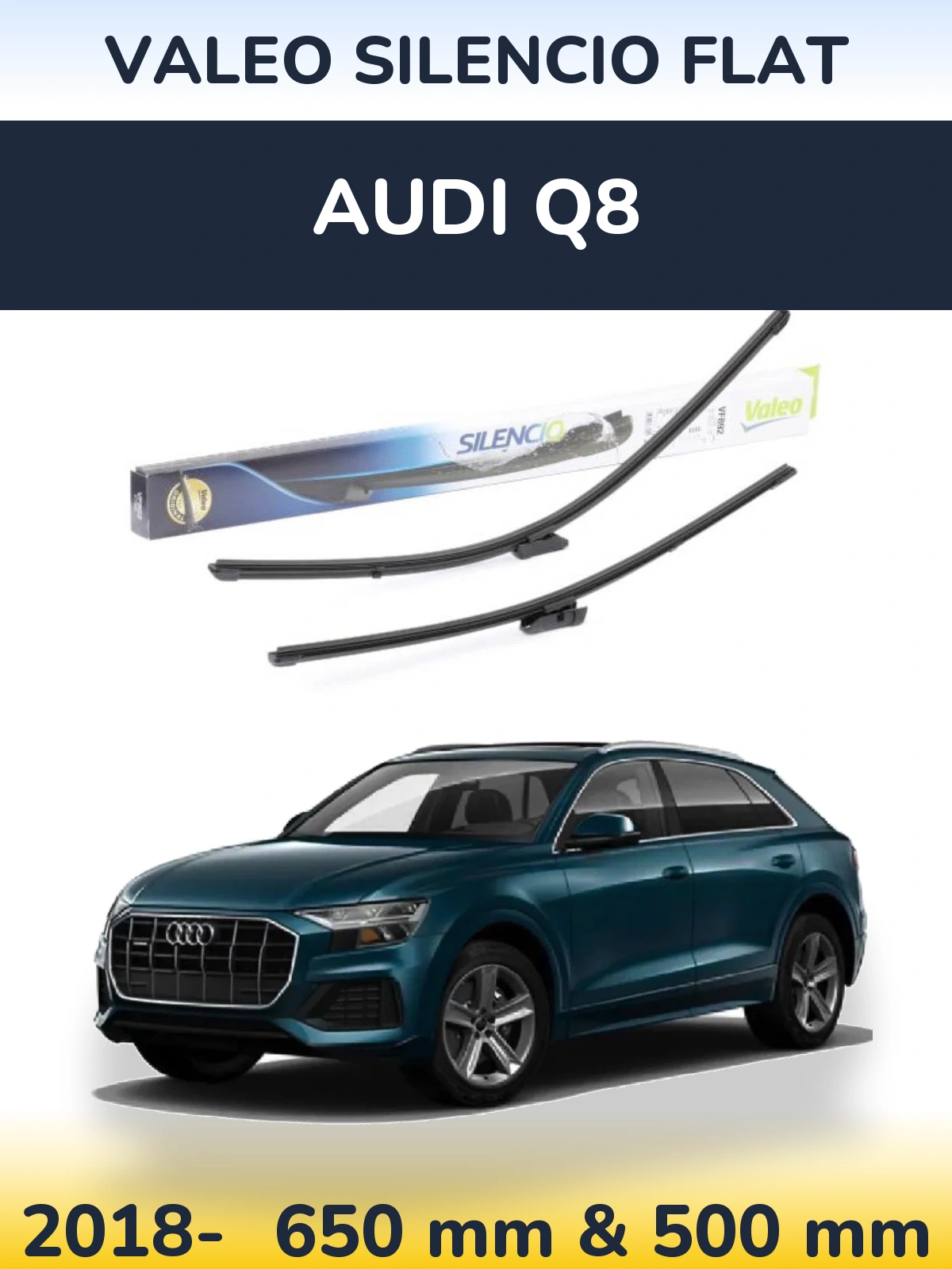 Front wiper blade set Valeo Silencio Flat 630 & 500 mm for Audi Q8 2018-2026