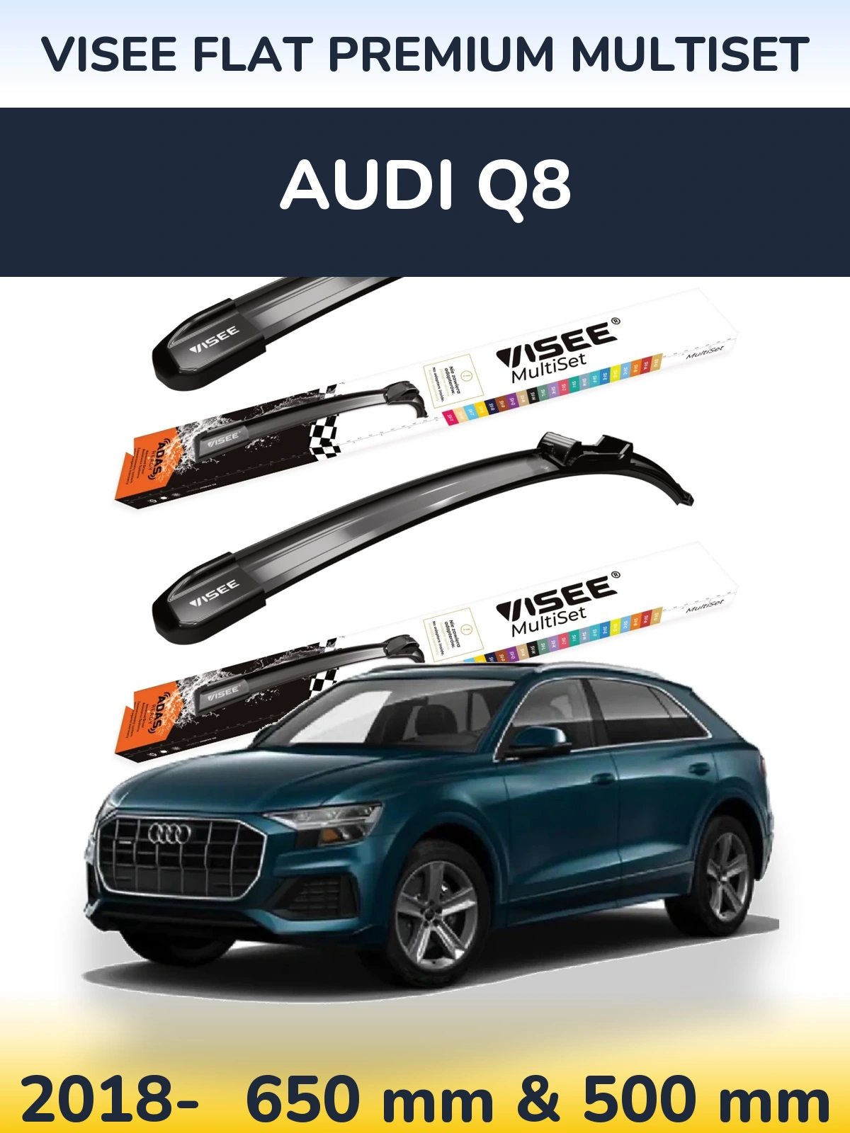 Komplet przednich wycieraczek VISEE FLAT PREMIUM MultiSet 650 & 500 mm do Audi Q8 2018-2026